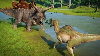 Stegoceratops vs Spinoraptor  Jurassic World Evolution [upl. by Sivolc771]