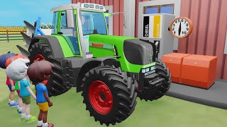 Colorful Two VIP Tractors and Fuel Refueling at the Station  Animated Farm Full of Adventures [upl. by Fatma305]