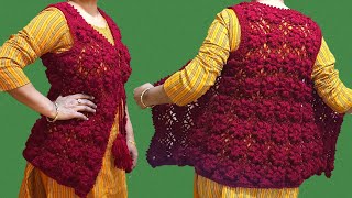 Crochet ladies jackethow to crochet jacketcrosia designcrochet tutorial [upl. by Benjie]