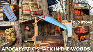 Solo Overnight Building a PostApocalyptic Shack In The Woods and Ribeye Philly Cheese Steak [upl. by Assetak95]