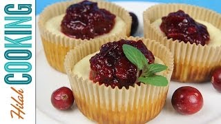 How to Make Mini Cheesecakes with Cranberry Sauce  Hilah Cooking [upl. by Darcee]