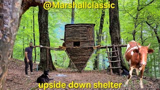 Crafting complete and comfort survival shelterBushcraft wood structure building a shelter woods 💙 [upl. by Nemaj]