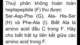 Thuỷ phân không hoàn toàn heptapeptide F thu được SerAspPhe G Ala HisSer H và PheAla I [upl. by Aciemaj471]