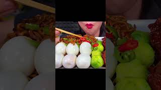 ASMR BLACK BEAN NOODLES SOFT BOILED EGGS CHICKEN LOLLIPOP EATING SOUNDS [upl. by Meunier]