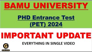 Dr BAMU PhD PET Exam 2024PhD Entrance Testdetail information AboutSyllabuspattern [upl. by Eintihw93]