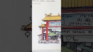 Sketching at China Town Petaling Street Kuala Lumpur travelsketchbook travelsketching [upl. by Ihsoyim]