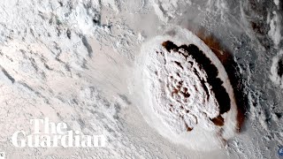 Tonga underwater volcanic eruption creates tsunami waves [upl. by Brackett]