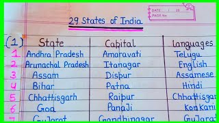 Indian states with their capital amp Official languages list of 29 states of India [upl. by Volin440]