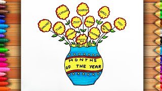 Months of the Year Chart  12 Months of Year Drawing  Months Name Drawing  Easy Months Name Chart [upl. by Laine]