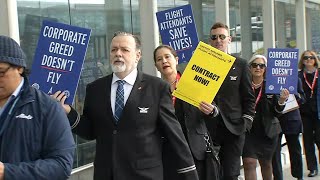 Flight attendants demonstrate at SFO as part of global Day of Action [upl. by Leamse]