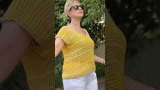 Tiril tiril bir bluz ördüm💛 tüm detayları kanalımda crochet crochettop [upl. by Tennes494]