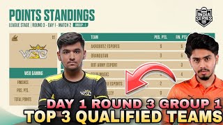 BGIS Points Table  Day 1 Round 3 Group 1  Overall Standings  BGMI Tournament Live [upl. by Patience]