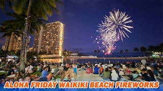 Waikiki Aloha Friday Fireworks Show  Hilton Hawaiian Village  Kahanamoku Beach 🌴 Hawaii 4K Event [upl. by Daphie]