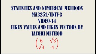 Jacobi method to find Eigen values and Eigen Vectors  SNM  Unit3  Video14 [upl. by Azeret]