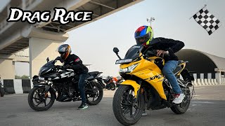 Karizma xmr 210 vs Pulsar 220F Drag Race तबाही Race  Karizma xmr race with pulsar 220F [upl. by Guadalupe]