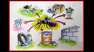 Dengue drawing  ඩෙංගු පෝස්ටර්  dengue poster drawing  How to Draw DENGUE AWARENESS Poster Drawing [upl. by Nosylla]