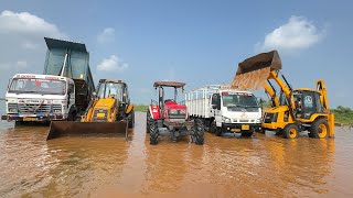 Washing My JCB 3dx  TATA Dump Truck  Mahindra Arjun 605  SML Truck in Pond [upl. by Odnam73]