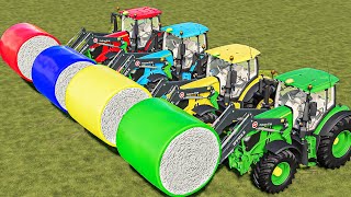 LOADER OF COLORS JOHN DEERE 6R LOADER TRACTORS vs MEGA COTTON BALES TRANSPORT TO HIGH GARAGE FS22 [upl. by Llenrac]