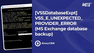 VSSEUNEXPECTEDPROVIDERERROR MS Exchange database backup [upl. by Brodeur773]