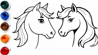 Drawing and coloring a Horse 🐎 Easy Horse drawing for kids horse horsedrawing horseface [upl. by Bowne]