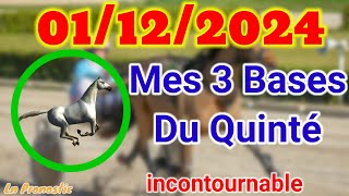 Pronostics PMU Mes 3 bases incontournable DIMANCHE 01 DECEMBRE 2024 VINCENNES [upl. by Tterraj]