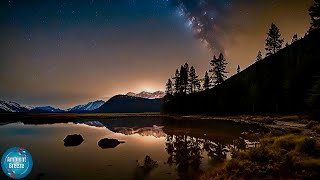 Nature Ambience 🌌 Night Woods Lapping Waves amp Owl Sounds  Relaxing Nature Time Lapses [upl. by Ahsinra]