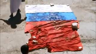 AntiRussian demonstrations in Syria Syrians burn Russian Flags [upl. by Nedarb563]