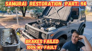 Suzuki Samurai Part 94 Brake Failure Fix Oil Leak Shoehorn Battery Fix Brand New AC System [upl. by Kcirddec]