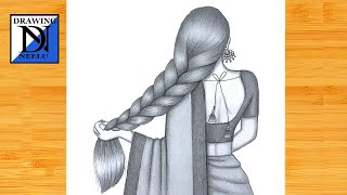 How to draw Girl backside Braided Hairstyle  Pencil sketch for beginner  Hairstyle drawing [upl. by Nywg]