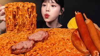 SUB까르보불닭볶음면에 대왕 킬바사 소세지 먹방 편의점 꿀조합 리얼사운드 Carbo Buldak amp Sausage Mukbang Asmr [upl. by Asaph337]