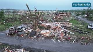 Deadly tornado flattens Barnsdall Oklahoma  Drone shot reveals extraordinary damage [upl. by Lotsyrk]