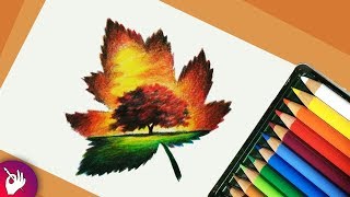 Scenery drawing with pencil colour  landscape scenery [upl. by Hnad711]