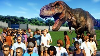 GIANT TREX vs 3000 GUESTS in Jurassic World Evolution [upl. by Lletnom]