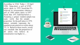 According to USA Today 20 April 1998 Snapshot a poll of 8709 adults taken in 1976 found that 9 be [upl. by Akenahc]