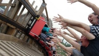 High Five Wooden Roller Coaster POV OnRide Happy Valley Wuhan China Dauling Dragon [upl. by Andros]