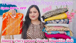 🌷Amazon Heavy Partywear Kurta Dupatta Set🌷EmbroiderySequenceMirrorWork Special🌷amazonamazonhaul [upl. by Busby777]