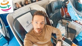 In der Mitte sitzen Egypt Air Business Class 777300ER  YourTravelTV [upl. by Ardnohsed]