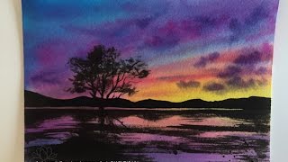 水上树影watercolor purpler sunset [upl. by Circosta]