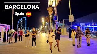 Barcelona Nightlife  Spain 🇪🇸 La Rambla  Barceloneta Beach  Catalunya  Walking Tour 4K [upl. by Radie]