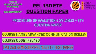 ⚡MTE FULL QUESTION PAPER📃PEL 130MCQ Type⚡  PEL 130  2nd semester LPU MTE ques paper series [upl. by Bathesda181]