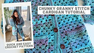 Chunky Granny Stitch Cardigan Crochet Pattern  TopDown and Seamless with Pockets and Hood [upl. by Dalis918]