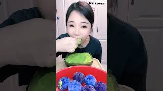 ASMR ice eating  QIAN AND YY EATING SHAVED ICE AND BLUE ICE BALLS WITH MATCHA POWDER  Ice Lover [upl. by Taddeusz]