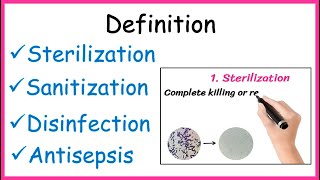 Definition  Sterilization  Disinfection  Sanitization  Antisepsis [upl. by Enela]