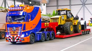 RC TRUCK ACTROS MERCEDESBENZ WHEEL LOADER TRANSPORT RC TRUCKS SCANIA VOLVO MAN LESU DT60 [upl. by Imotas]