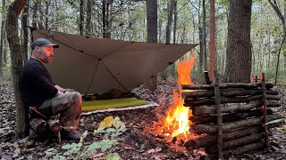 Autumn Bushcraft Camping  Campfire Cooking  Tarp Camping [upl. by Jacobsohn]