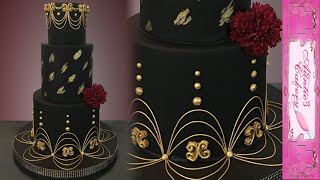 Gold amp Black Wedding Cake  with Lambeth type piping [upl. by Dubois]