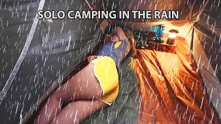 SOLO OVERNIGHT CAMPING IN THE RAIN  RELAXING IN THE TENT WITH THE SATISFYING SOUND OF NATURE  ASMR [upl. by Airdnaed501]