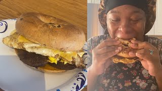 Sausage Egg and Cheese Bagel Mukbang [upl. by Niwroc]