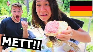 American Tries RAW PORK in Germany Mettbrötchen [upl. by Nathanson]