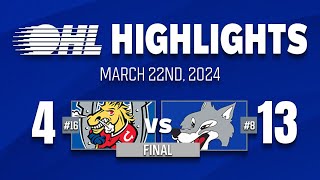 OHL Highlights Barrie Colts 4  Sudbury Wolves 13  March 22nd 2024 [upl. by Hakkeber646]